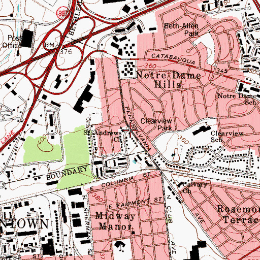 Topographic Map of Saint Andrews Church, PA