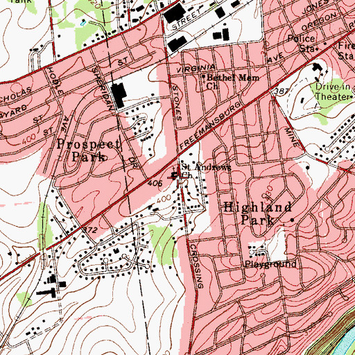 Topographic Map of Saint Andrews Church, PA