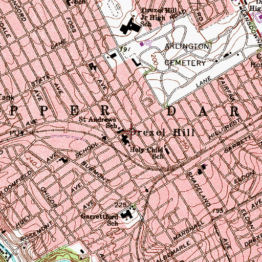 Topographic Map of Saint Andrews School, PA