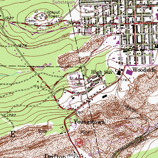Topographic Map of Saint Ann Cemetery, PA