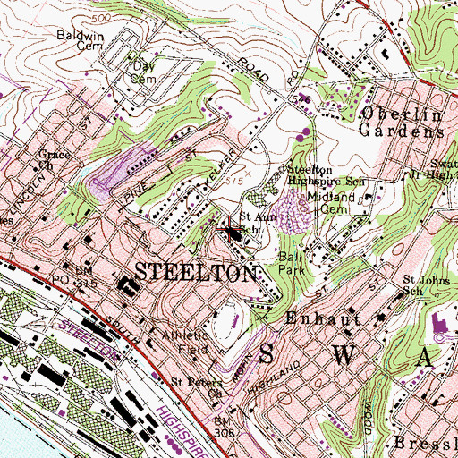 Topographic Map of Saint Ann School, PA