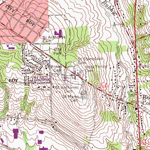 Topographic Map of Saint Annes Cemetery, PA