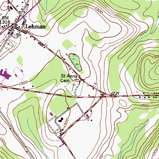 Topographic Map of Saint Anns Cemetery, PA