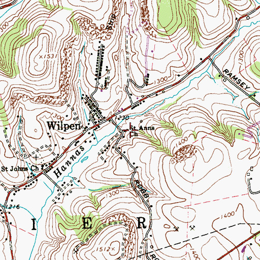 Topographic Map of Saint Anns Church, PA