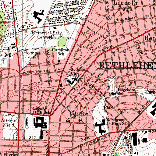 Topographic Map of Saint Anns Church, PA