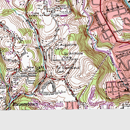 Topographic Map of Saint Stanislaus - Saint Anthony Catholic Cemetery, PA