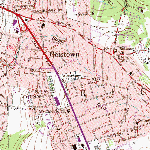 Topographic Map of Saint Anthonys Cemetery, PA