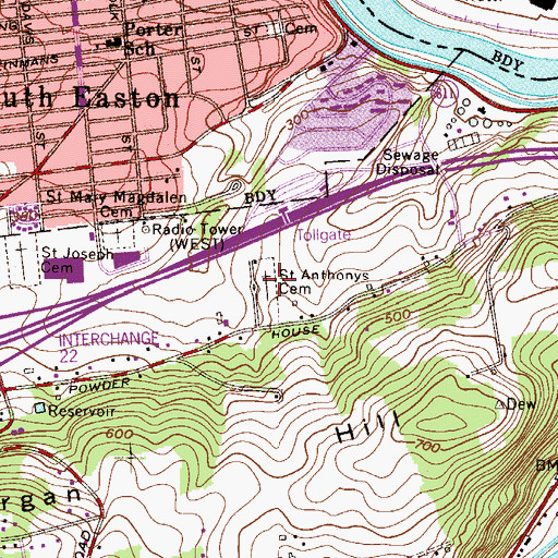 Topographic Map of Saint Anthonys Cemetery, PA