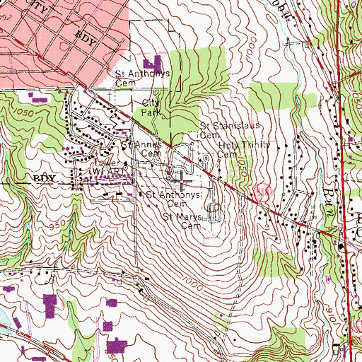 Topographic Map of Saint Anthonys Cemetery, PA
