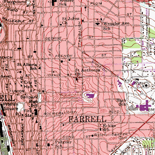 Topographic Map of Saint Anthonys Church, PA