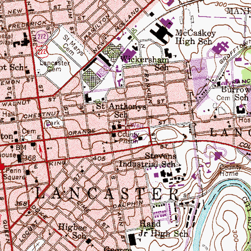 Topographic Map of Saint Anthonys School, PA