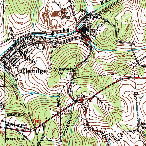Topographic Map of Saint Barbaras Cemetery, PA