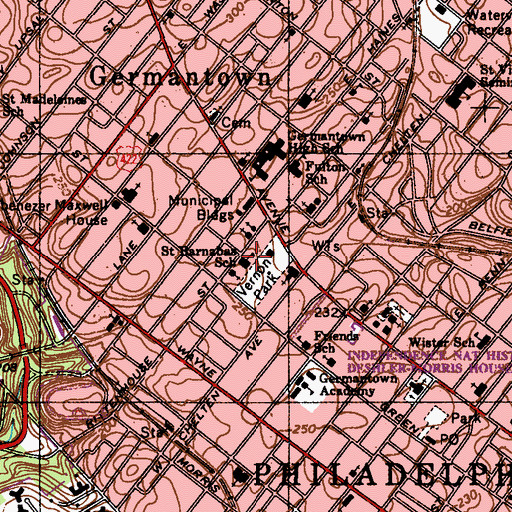 Topographic Map of Saint Barnabas School, PA