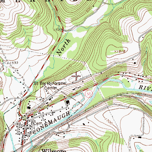 Topographic Map of Saint Bartholomew Cemetery, PA