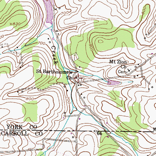 Topographic Map of Saint Bartholomew Church, PA