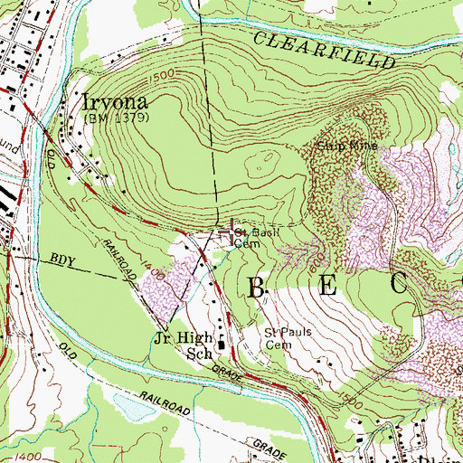 Topographic Map of Saint Basil Cemetery, PA