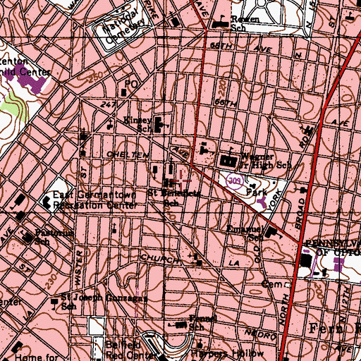 Topographic Map of Saint Benedicts School, PA