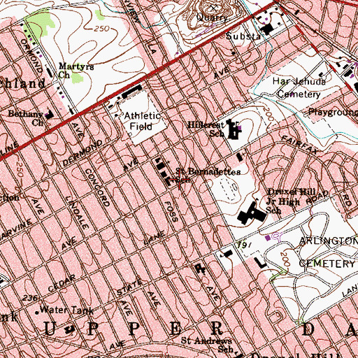 Topographic Map of Saint Bernadettes School, PA