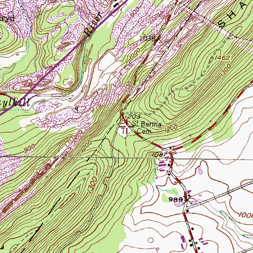 Topographic Map of Saint Bertha's Catholic Cemetery, PA