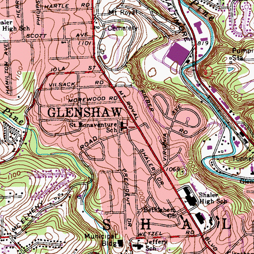 Topographic Map of Saint Bonaventure School, PA