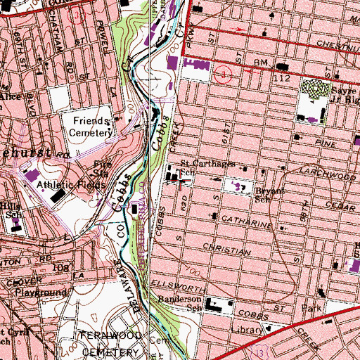 Topographic Map of Saint Carthages School, PA