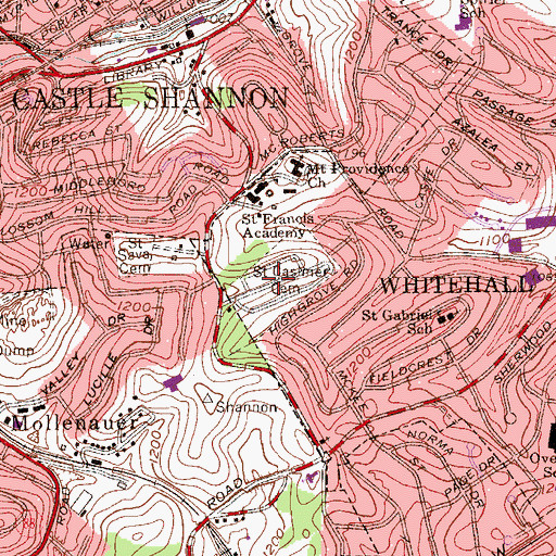 Topographic Map of Saint Casimer Cemetery, PA