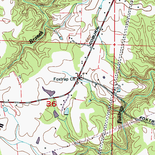 Topographic Map of Foxtrap Church of Christ, AL