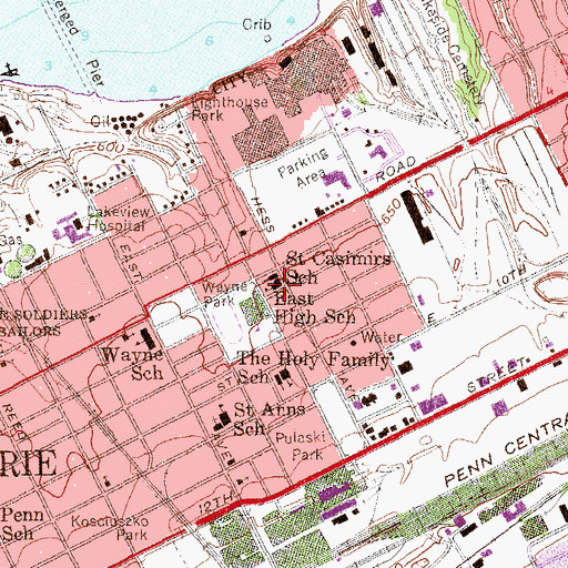 Topographic Map of Saint Casimirs School, PA