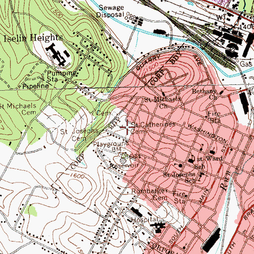 Topographic Map of Saint Catherine of Siena Cemetery, PA