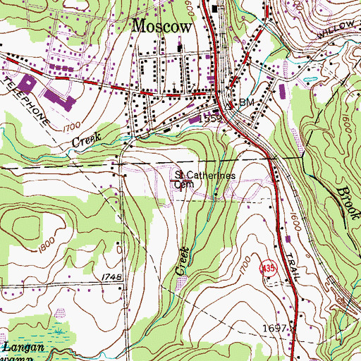 Topographic Map of Saint Catherines Cemetery, PA