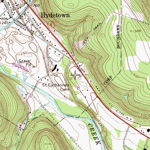 Topographic Map of Saint Catherines Cemetery, PA