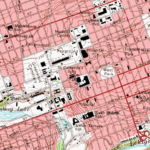 Topographic Map of Saint Catherines School, PA