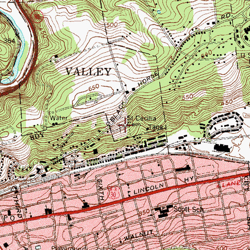 Topographic Map of Saint Cecilia Cemetery, PA