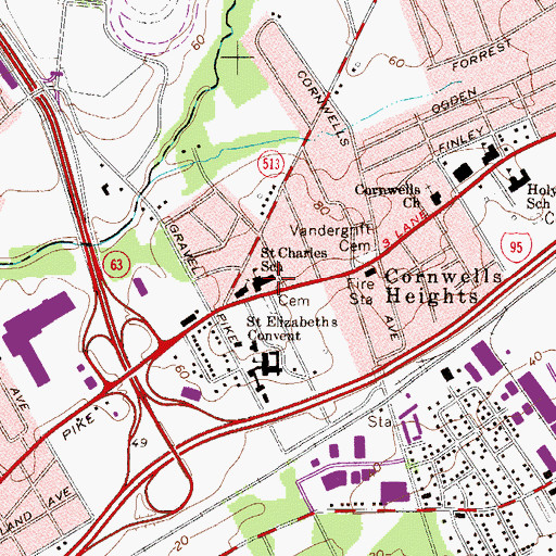 Topographic Map of Saint Charles School, PA