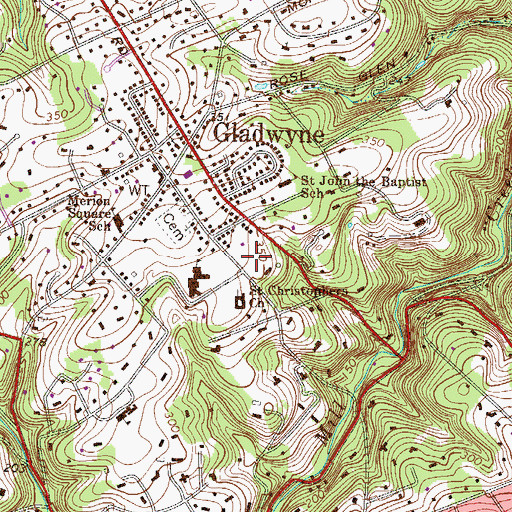 Topographic Map of Saint Christophers Church, PA