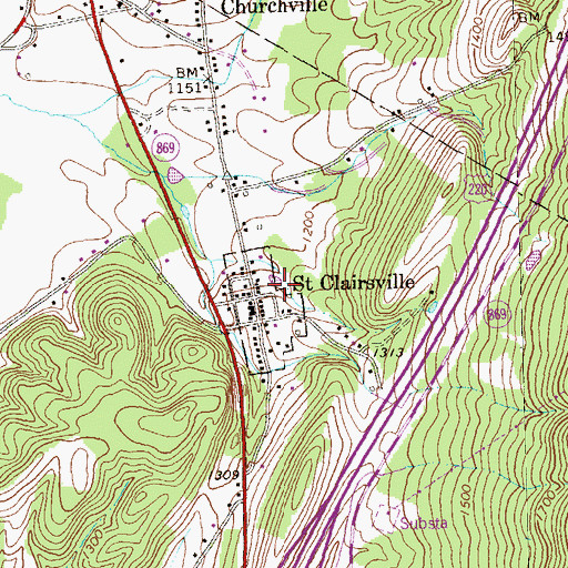 Topographic Map of Saint Clairsville, PA