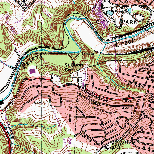 Topographic Map of Saint Clare's Cemetery, PA