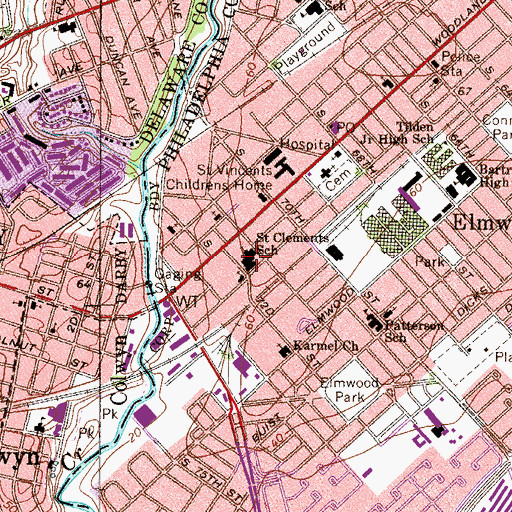 Topographic Map of Saint Clements School, PA