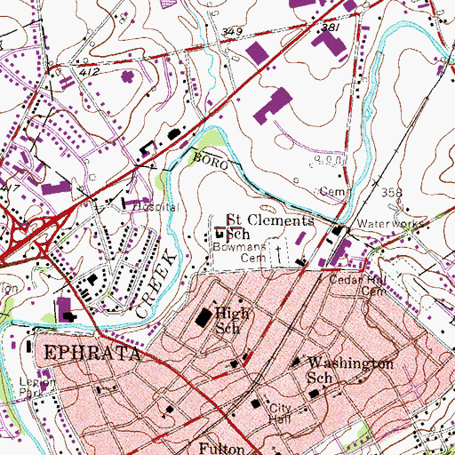 Topographic Map of Saint Clements School, PA