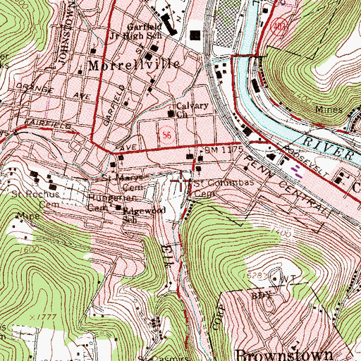 Topographic Map of Saint Columbas Cemetery, PA