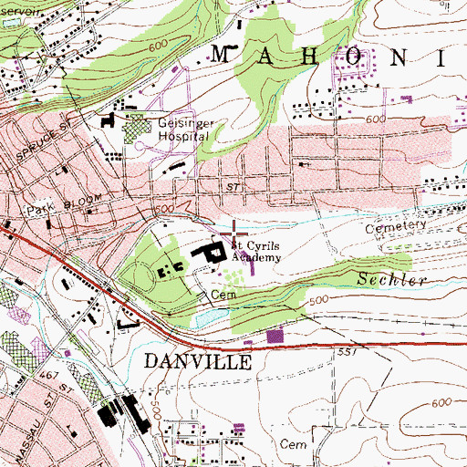 Topographic Map of Saint Cyrils Academy, PA