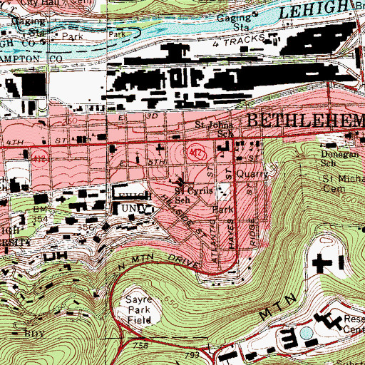Topographic Map of Saint Cyrils School, PA