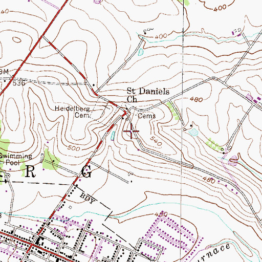 Topographic Map of Saint Daniels Church, PA