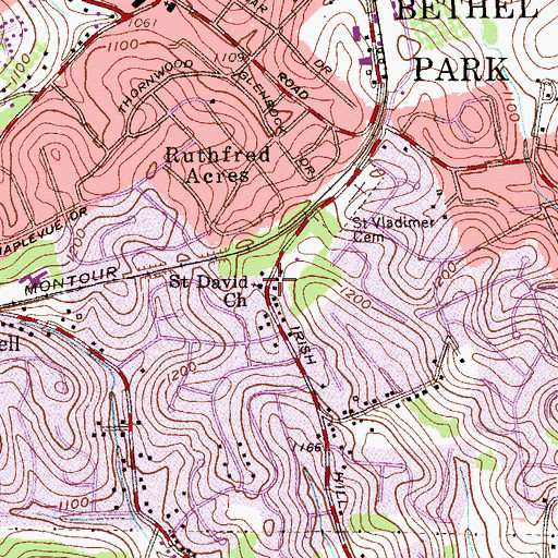 Topographic Map of Saint David Church, PA