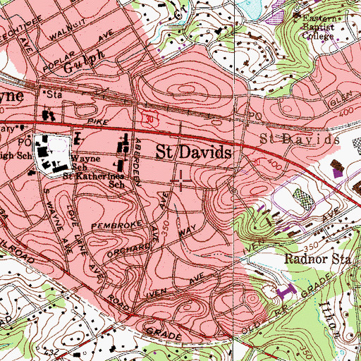 Topographic Map of Saint Davids, PA