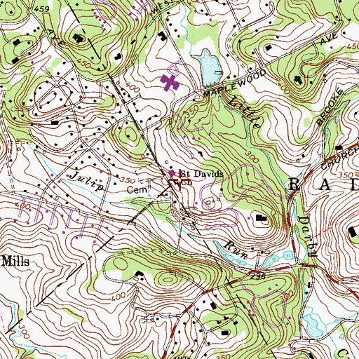 Topographic Map of Saint Davids Church, PA