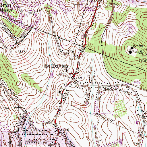 Topographic Map of Saint Davids Church, PA
