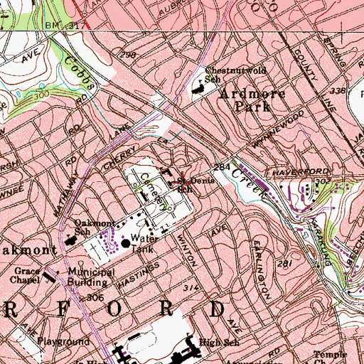 Topographic Map of Saint Denis School, PA