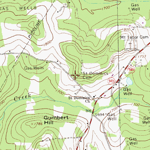 Topographic Map of Saint Dominics Cemetery, PA