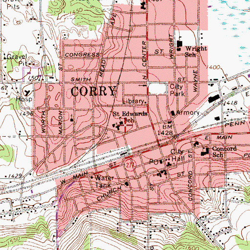 Topographic Map of Saint Edwards School, PA